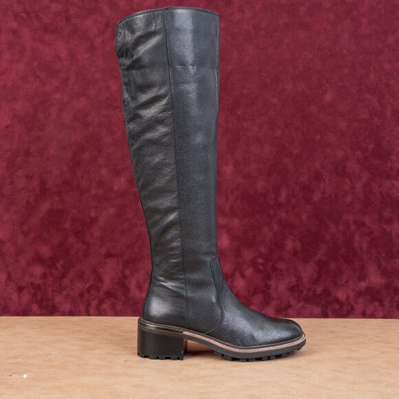 Vince Camuto Women Kensilie Black Leather Zip Fashion Lug OTK Boots 7US EUR 37.5 - Picture 4 of 10